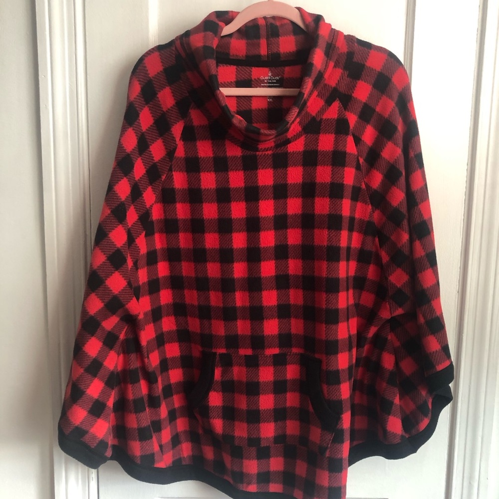 Cuddl Duds Buffalo Check Poncho with Sleeves